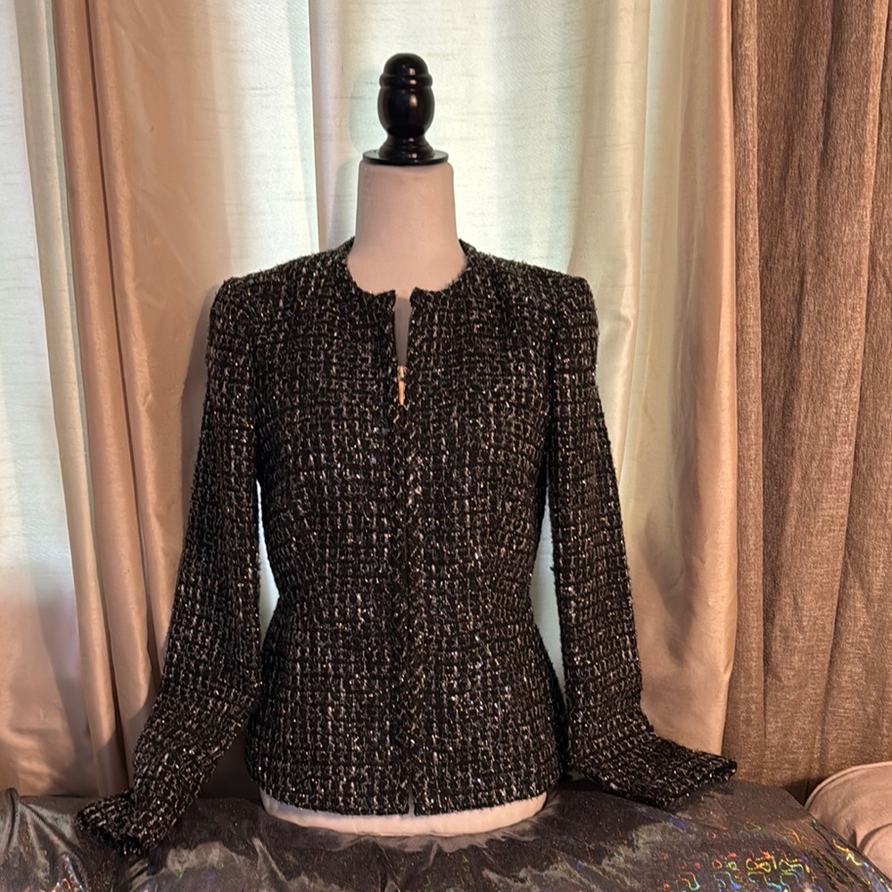 Donna Karan Black and Silver Tweed Blazer
